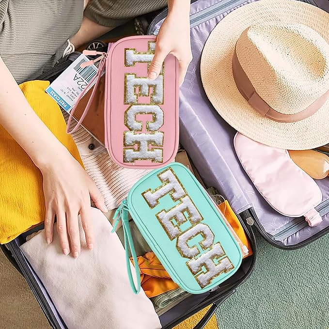 COSHAYSOO Electronic Travel Case Cable Cord Charger Organizer Pouch Bag Airplane Essentials Unique Birthday Christmas Gifts for Women College Teen Girls Traveler Accessories (Light Pink)