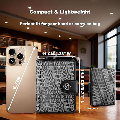 Passport Holder for Travel, RFID Blocking Leather Airtag Wallet for Women Men, Large Passport Cover Essentials Gift, Tickets, Cash, Photo, Sim Card Pen Slot - Black