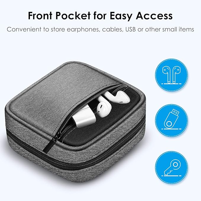 FINPAC Charger Case for Macbook, Small Electronic Organizer Bag for MacBook Power Adapter, Portable Pouch Travel Storage for Laptop Accessories, Magic Mouse, USB Drives, GoPro, Gadgets - Gray