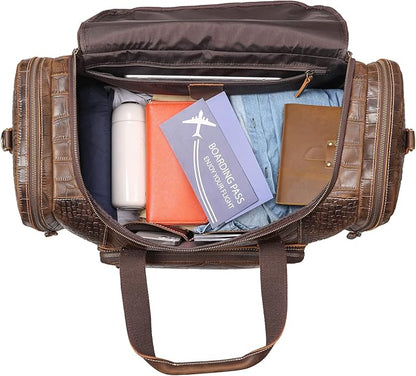 Polare 23" Full Grain Cowhide Leather Gym Duffle Weekender Overnight Travel Duffel Bag For Men