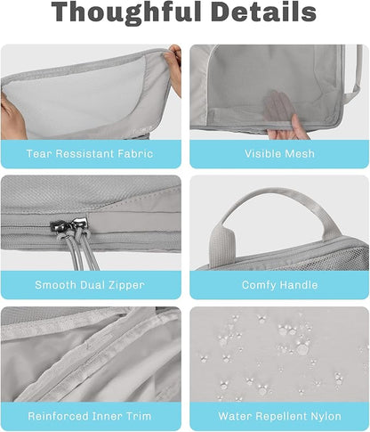 Hynes Eagle 6 Set/ 4 Set/ 2 Set Compression Packing Cubes Travel Essentials Lightweight Nylon Luggage Suitcase Organizer Bag Light Grey 4PCS