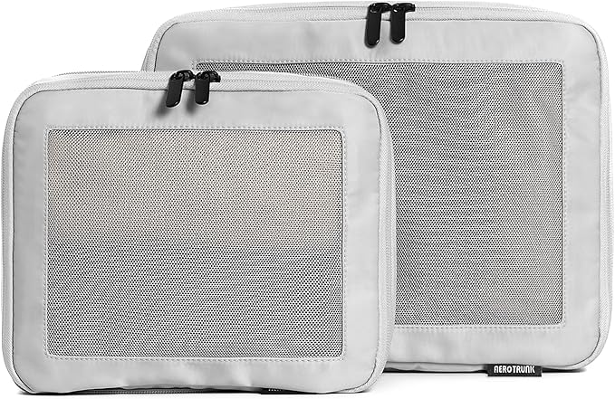 Aerotrunk Compression Packing Cubes for Travel - Luggage Organizer Bags - Double Zipper Packing Cubes for Suitcases (2-Pack, Light Grey)