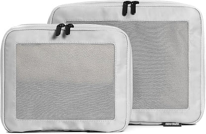 Aerotrunk Compression Packing Cubes for Travel - Luggage Organizer Bags - Double Zipper Packing Cubes for Suitcases (2-Pack, Light Grey)