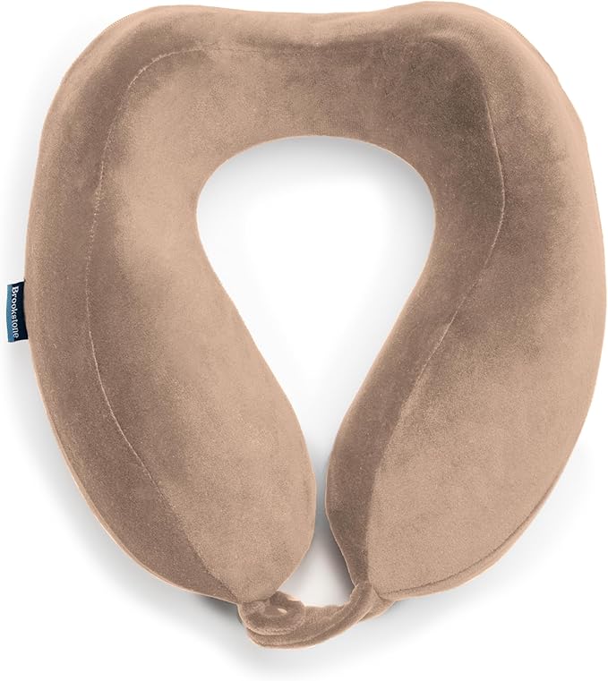 Brookstone Neck Travel Pillow - Lightweight Contoured Memory Foam Stuffable Travel Neck Pillow for Sleeping, Car, & Airplane, Size One Size, Soft Pink