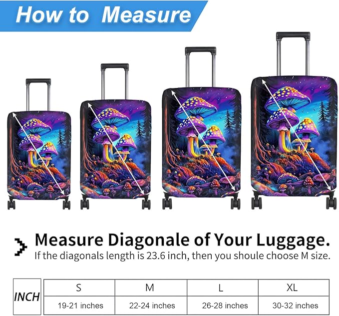 Luggage Cover Protector for 30-32 Inch Suitcases, TSA Approved Elastic Travel Suitcase Covers, Anti-Scratch Washable Luggage Sleeve for Carry On & Checked Bags, Big Mushroom