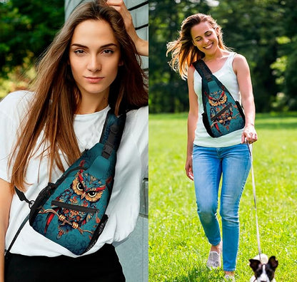 Owl Sling Bag Travel Sling Backpack Lightweight Casual Daypack Women Chest Bags for Outdoor Sport Climbing Runners