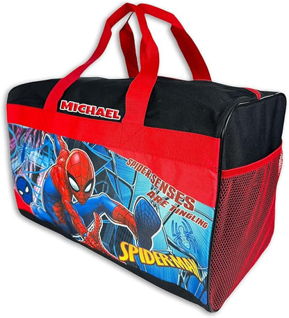 KishKesh Personalized Licensed Kids Duffel Bag – Durable, Customizable Name & Text, Ideal for Travel, School, Gym, Beach, or Overnight – Marvel Spiderman Design, 18" X 10.50" X 9.75"
