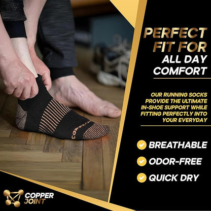 CopperJoint Black Ankle Compression Socks for Women- Breathable Copper Compression Socks Men, Low Cut Sock With Arch Support