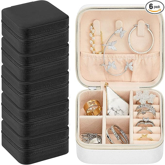 Taiyin 6 Pcs Travel Jewelry Case Box Bridesmaid Gifts Bulk Travel Jewelry Cases Boxes Small Jewels Organizers Mini Accessories Ornaments Storage for Women Girls Wedding Gifts (Black,White)