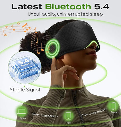 MUSICOZY Sleep Headphones with Bluetooth 5.4 Sleep Mask, Removable 3D Eye Cups for Zero Pressure Comfort, Wireless Bluetooth Eye Mask for Sleeping with Timer