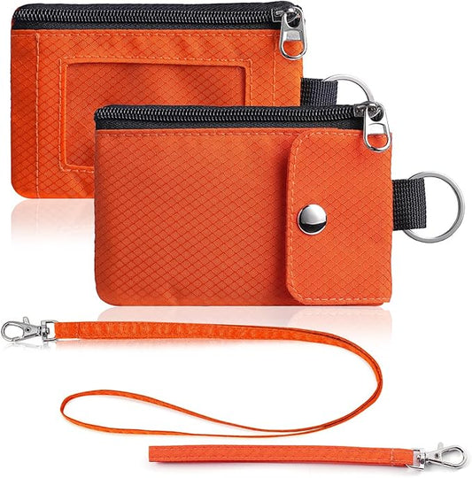 Minimalist Wallet For Mens Womens, Keychain RFID Blocking Zipper Small Wallet with ID Window 2 Lanyards,Water Resistant Travel Cash Card Coin Case Boys Girls