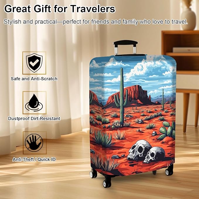Luggage Cover Protector for 26-28 Inch Suitcases, TSA Approved Elastic Travel Suitcase Covers, Anti-Scratch Washable Luggage Sleeve for Carry On & Checked Bags, Red Desert