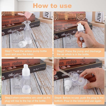 20 Pack Airless Pump Jars Set, 3.34/1.7/1/0.5/oz Refillable Travel Size Containers, Gold Travel Bottles Empty Lotion Container, Glass Jars for Toiletries Moisturizer Container