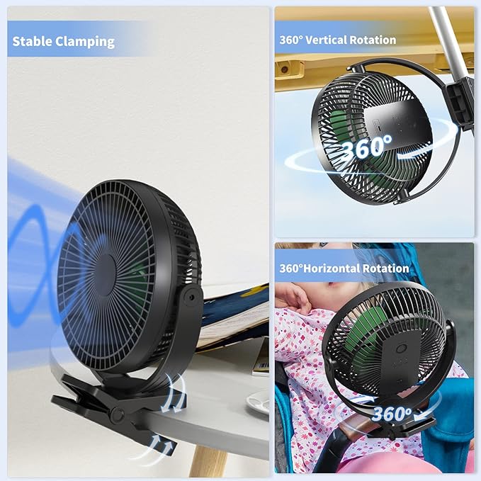 Clip on Fan, Rechargeable Portable Fan, 8 Inch Small Desk Fan - 10000mAh Battery Powered Fan with 4 Speed, 360° Rotation Personal Fan Suitable for Golf Cart, Bedroom, Travel and Camping (Green)