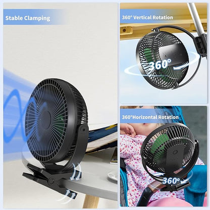 Clip on Fan, Rechargeable Portable Fan, 8 Inch Small Desk Fan - 10000mAh Battery Powered Fan with 4 Speed, 360° Rotation Personal Fan Suitable for Golf Cart, Bedroom, Travel and Camping (Green)