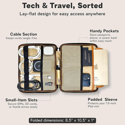 Leather Tech Pouch, Electronics Organizer Travel Case, Leather Passport Holder for Travel, Cord Organizer Tech Bag, Document Holder