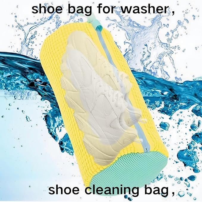Shoe Cleaning Bag, Machine Washable Shoe Bag for Washing Machines and Dryers, 360 Deep Cleaning, Suitable for All Shoe Types, Reusable Sports Shoe Bag, 2-Pack, Yellow