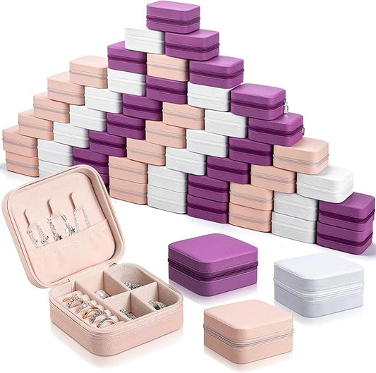 Batiyeer 50 Pcs Small Jewelry Travel Case Bulk Mini Jewelry Box Wedding Bridesmaid Proposal Return Gift for Pooja(White Pink Purple)