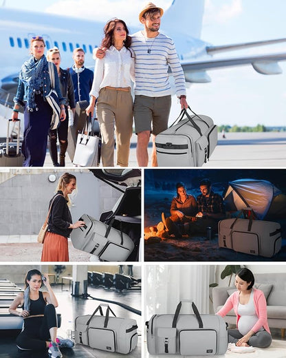 80L Large Duffle Bag for Travel, Urtala 26” Travel Duffle Bag for Men and Women, Foldable Traveling Duffel Bags with Shoes Compartment, Waterproof and Tear Resistant (Gray)