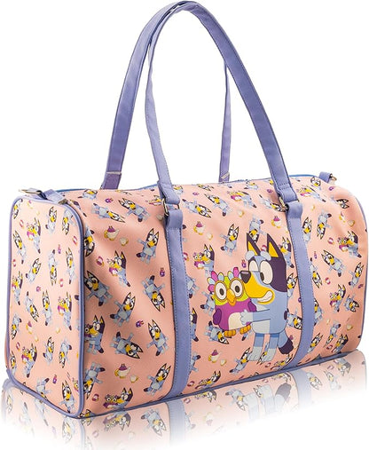 Bluey Mini Duffle Bag for Kids | Bluey and Bingo Small Travel Bag with Shoulder Strap | Lightweight PU Overnight Bag for Girls and Boys | Weekender Tote for Travel | Ages 3+