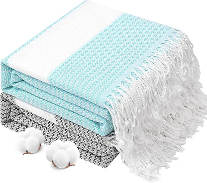 Genovega 2 Packs Oversized Turkish Beach Towels 74"x38" Thin Quick Dry Sand Free Pool Swim Bathing Towel Extra Large Blanket Adult Travel Essentials Accessories Summer Vacation LightGreen Grey Dot