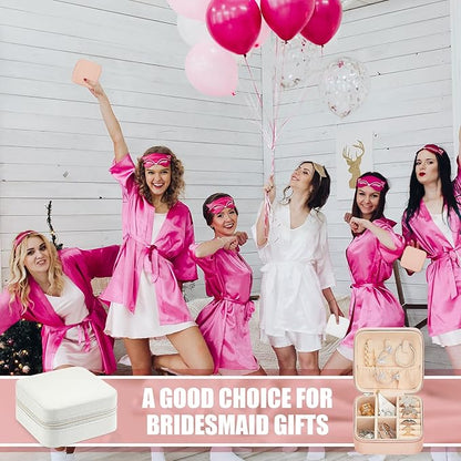 Taiyin 6 Pcs Travel Jewelry Case Box Bridesmaid Gifts Bulk Travel Jewelry Cases Boxes Small Jewels Organizers Mini Accessories Ornaments Storage for Women Girls Wedding Gifts (White,Pink)