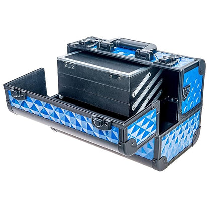 SHANY Premier Fantasy Professional Makeup Train Case Cosmetic Box Portable Makeup Case Organizer Jewelry storage with Locks, 3 Trays,Makeup Brush Holder and Cosmetics Mirror - Divine Blue