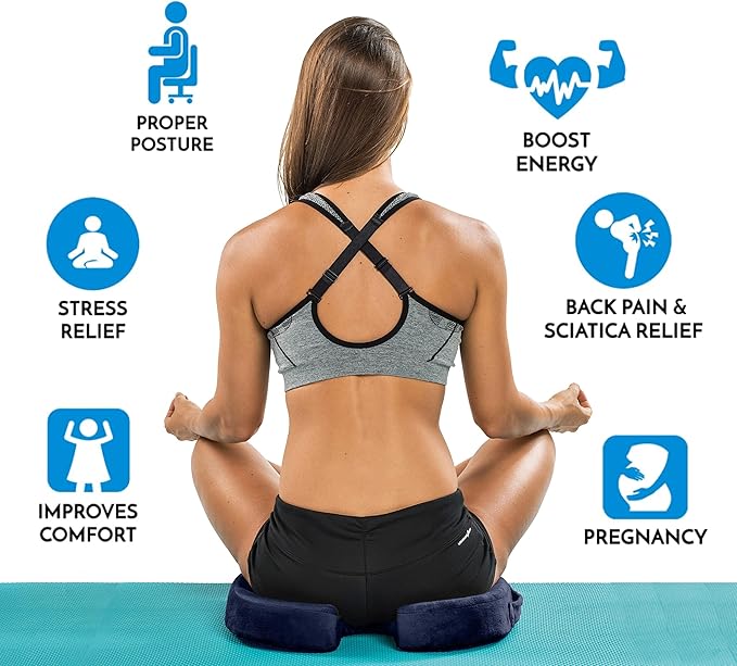 ComfiLife Premium Seat Cushion – 100% Memory Foam Office Chair Cushion, Back Relief (Navy)