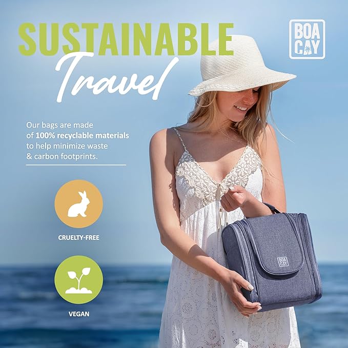 BOACAY Hanging Travel Toiletry Bag for Women and Men, Makeup Bag, Bathroom & Shower Organizer Kit for Accessories, Cosmetics, Travel Essentials