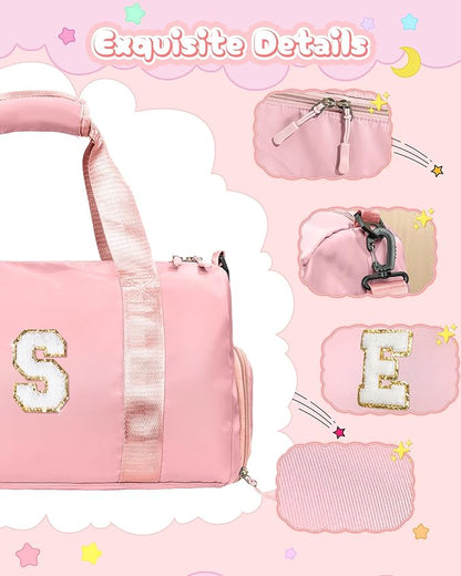 Gifts for 4 5 6 7 8 9 10 Year Old Girls-Girl Gym Bag with Shoe Compartment, Kid Personalized Weekender Overnight Bags, Initial Travel Tote with Makeup Pouch, Gift for Daughter (Letter G)