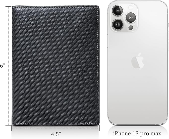 Polare Full Grain Leather Passport Holder RFID Blocking Travel Bifold Wallet Passport Holders 2 Passports (Carbon Black)