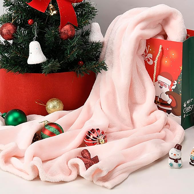 EverSnug Limited Edition Travel Blanket and Pillow - Ultra-Soft, Compact & Lightweight, 65x40 Inches, with Carry Case, Luggage Sleeve & Backpack Clip (Holiday Edition Light Pink)