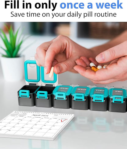 Weekly Pill Organizer 1 time a Day – Pill Box 7 Day with Enhanced Waterproof Seal, Large compartments Hold Big Vitamins & Supplements, Upgraded Locking lids, for Home & Travel use, Durable Hard case