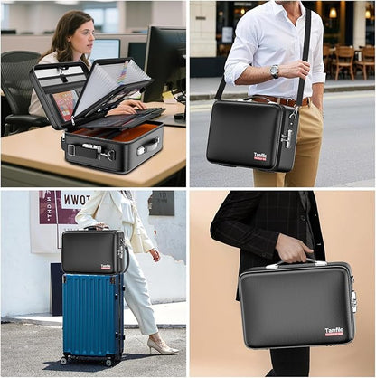 Tamfile Fireproof Document Box, Hard-Shell Case 5200°F Fireproof Water Safe File Box with Lock, 8-Layer Fireproof Safe File Organizer for Important Documents, Valuables, Laptop, Passports (Black)