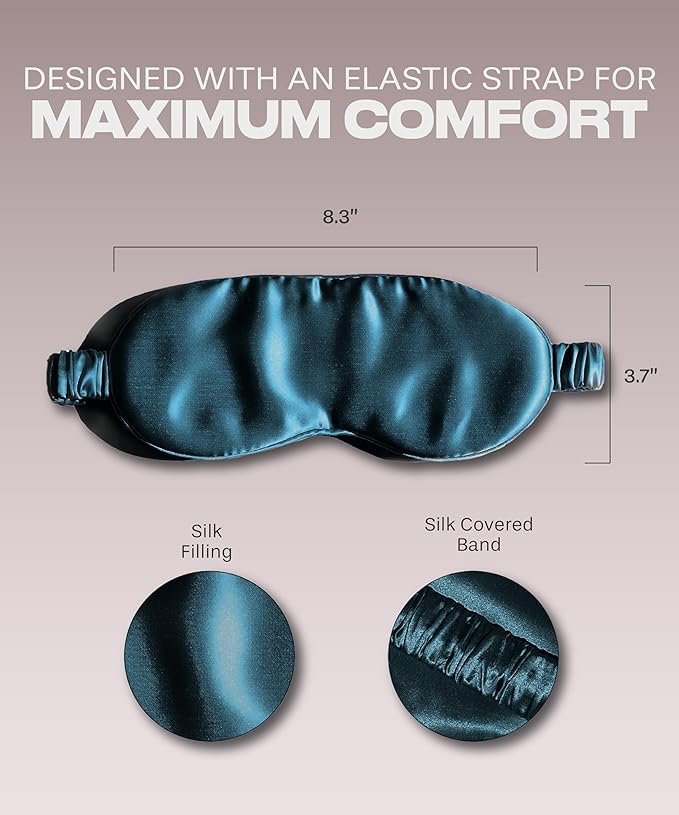 SUNDAYSILKS™ Exclusive Mulberry Silk Sleep Mask | Soft Eye Covers, Blackout Sleeping Mask for Women & Men | Silk Eye Mask for Sleep, Travel, and Relaxation | Antifaz para Dormir [Midnight Blue]