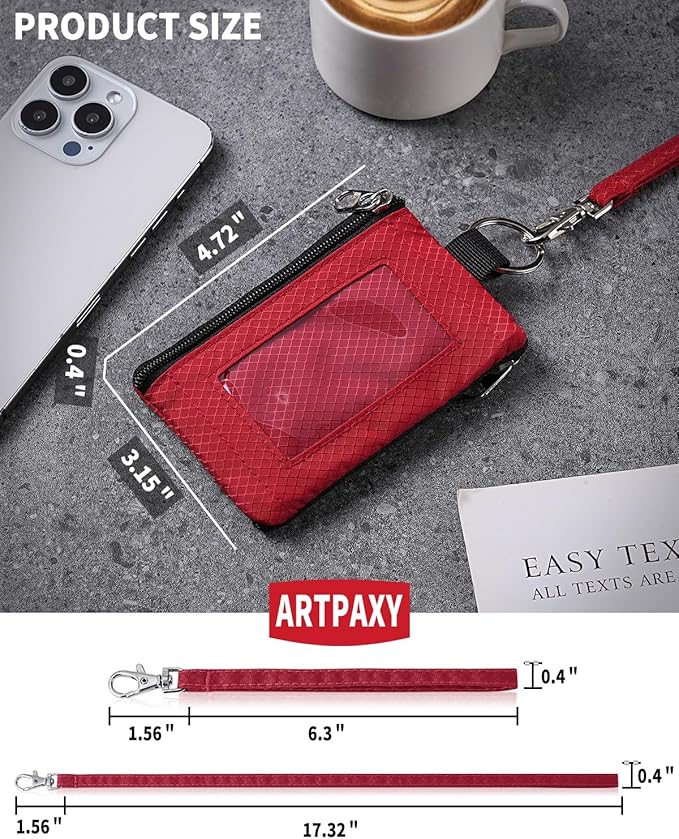 Minimalist Wallet For Mens Womens, Keychain RFID Blocking Zipper Small Wallet with ID Window 2 Lanyards,Water Resistant Travel Cash Card Coin Case Boys Girls