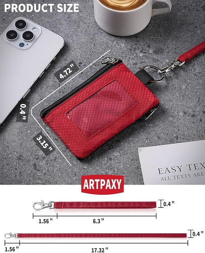 Minimalist Wallet For Mens Womens, Keychain RFID Blocking Zipper Small Wallet with ID Window 2 Lanyards,Water Resistant Travel Cash Card Coin Case Boys Girls