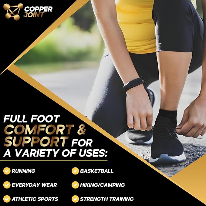 CopperJoint Black Ankle Compression Socks for Women- Breathable Copper Compression Socks Men, Low Cut Sock With Arch Support