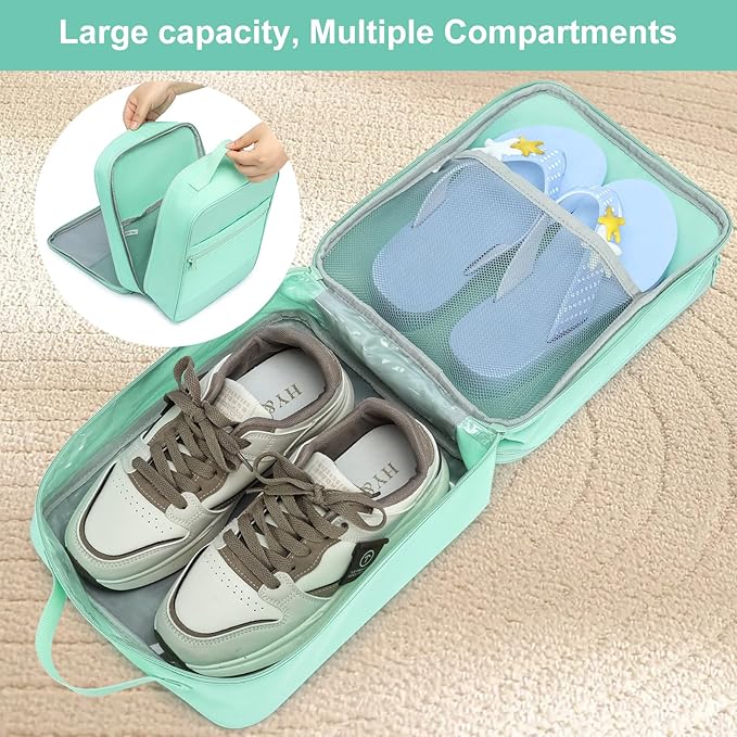 2 Layers Travel Shoe Bag, Portable Shoe Bags Hold 2 Pair Of Shoes, Water-Resistant Shoe Storage Pouch For Travel (Green, 2 Pack)