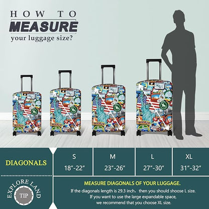 Explore Land Travel Luggage Cover Suitcase Protector Fits 23-26 Inch Case (Statue of Liberty, M)