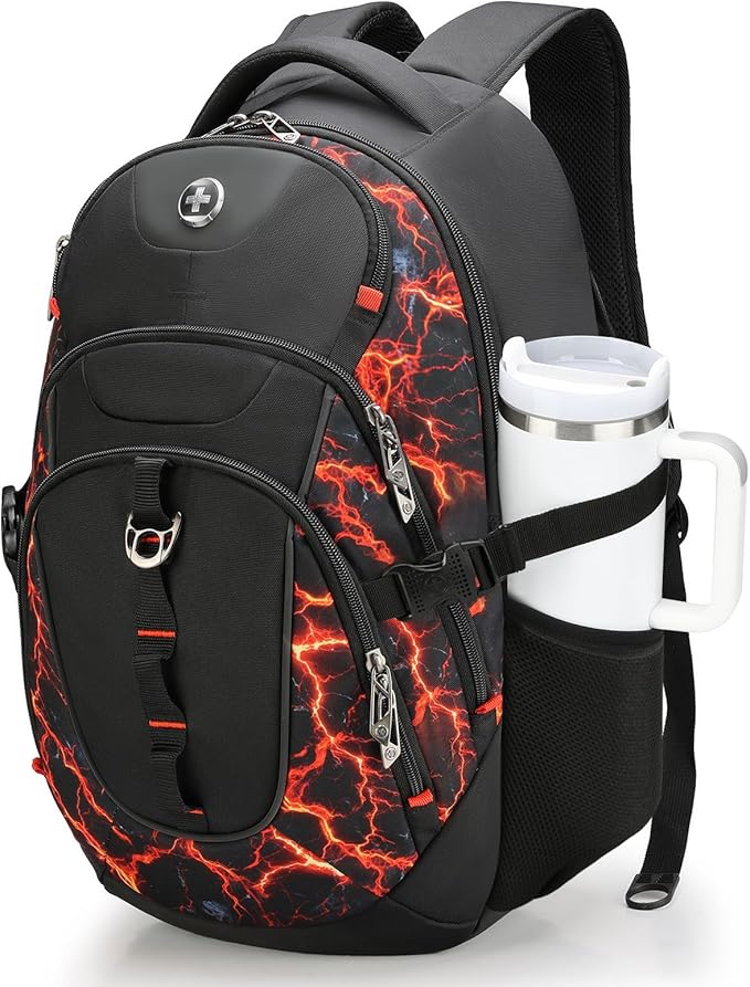 Swissdigital Laptop Backpack with USB Charging Port, Travel Backpack Fits 15.6 inches Computer, 31L Backpack for Men, Flame Red | SD803-97