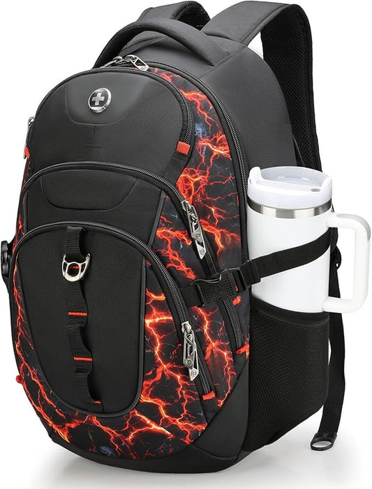 Swissdigital Laptop Backpack with USB Charging Port, Travel Backpack Fits 15.6 inches Computer, 31L Backpack for Men, Flame Red | SD803-97