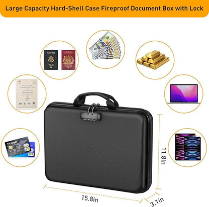 Fireproof Document Organizer with Lock, File Organizer Safe Box Fireproof Waterproof, Hard Shell Fire Proof Document Bag with 13 Pocket Accordion File Folders, Home Storage Office Organization