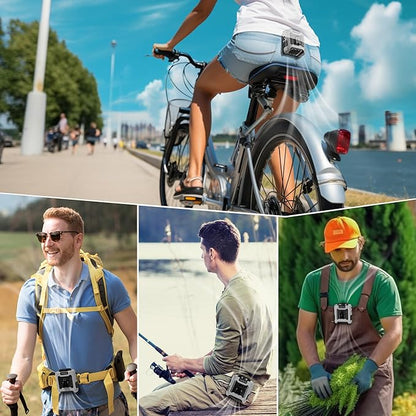 10000mAh Portable Waist Fan Clip On Belt, Max 40H Cooling, 5 Speeds 16000RPM, Rechargeable Hands-free Personal Wearable Neck Fan With Dual Clip & Flashlight for Outdoor Jobsite Camping Traveling