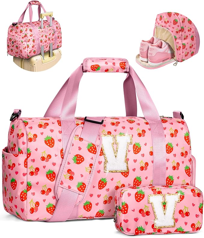 Gifts for Kids Preteens Teenage Girls, Personalized Duffle Bag with Makeup Bag, Cute Trendy Stuff for Girls, Gift Ideas for 3 4 5 6 7 8 9 10 11 12 13 Year Old Girl, Cute Weekender Bag