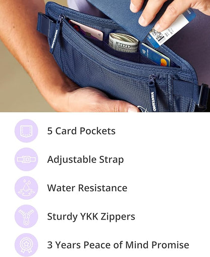 Vantamo Money Belt with RFID For Men & Women, Hidden Passport Holder for Travel, 2 Compartment Travel Fanny Pack for Women Anti Theft