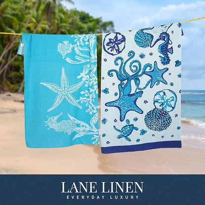 LANE LINEN 2-Pack Oversized Beach Towels, 39"x71" – Quick-Dry, Sandproof & Absorbent – Lightweight Travel Essentials for Pool or Shore – Starfish Serenade
