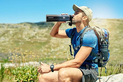 SENDESTAR Insulated Water Bottle 24 oz, Double Wall Vacuum Leak Proof Stainless Steel Sports Water Bottle—Wide Mouth with New Flex Straw Lid & Spout Lid (Deep Blue&Black)