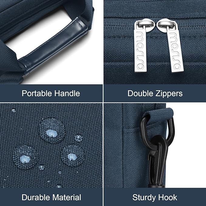 MOSISO Laptop Shoulder Bag 15.6 inch, 15-15.6 inch Computer Bag Compatible with MacBook Pro 16 inch, HP, Dell, Lenovo, Notebook with 2 Raised&1 Flapover&1 Horizontal Pocket&Handle&Belt, Haze Blue
