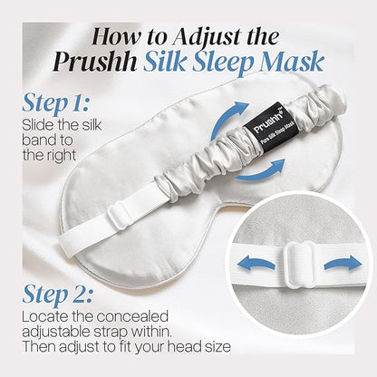 Adjustable Silk Sleep Mask Eye Covers | 100% Pure 6A Mulberry Silk | Blackout & Hypoallergenic | Concealed Strap for Women & Men | for Sleeping & Travel (Ivory White)